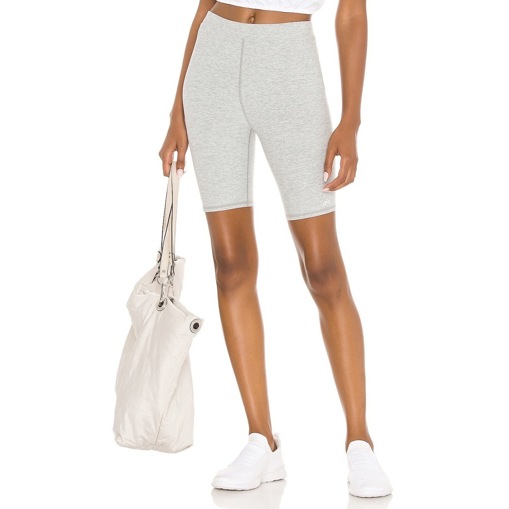 Alo Alosoft High Waisted Flow Biker Short Zinc Heather XS Gym Workout Summer
